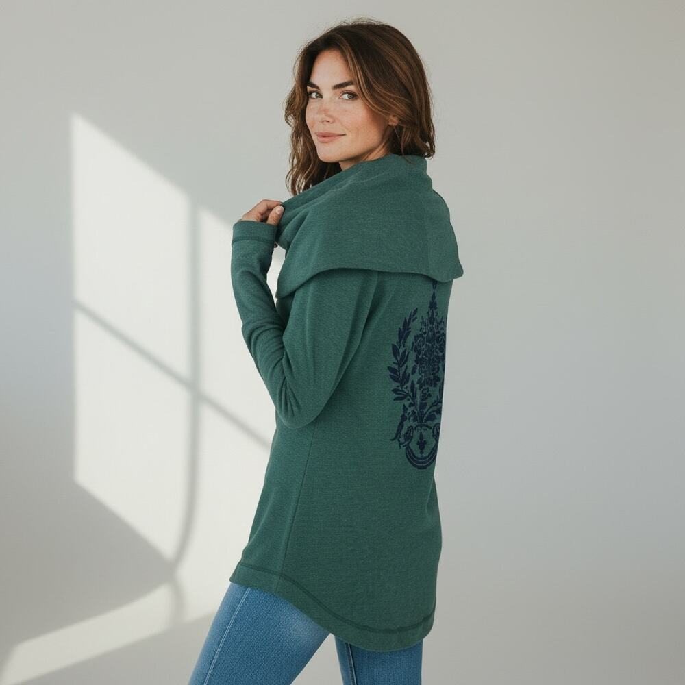 SOFT SURROUNDINGS Rue Royale Women's Pullover Emerald Green Flocked Design 8